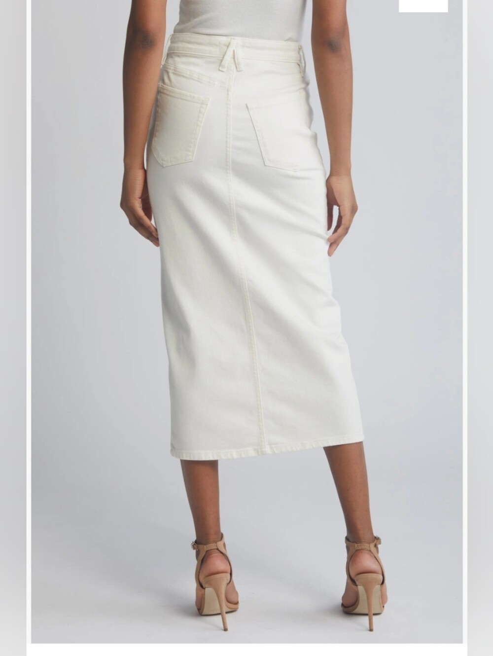 Good American White/ Ivory Denim Midi Skirt Front Slit - Picture 2 of 9